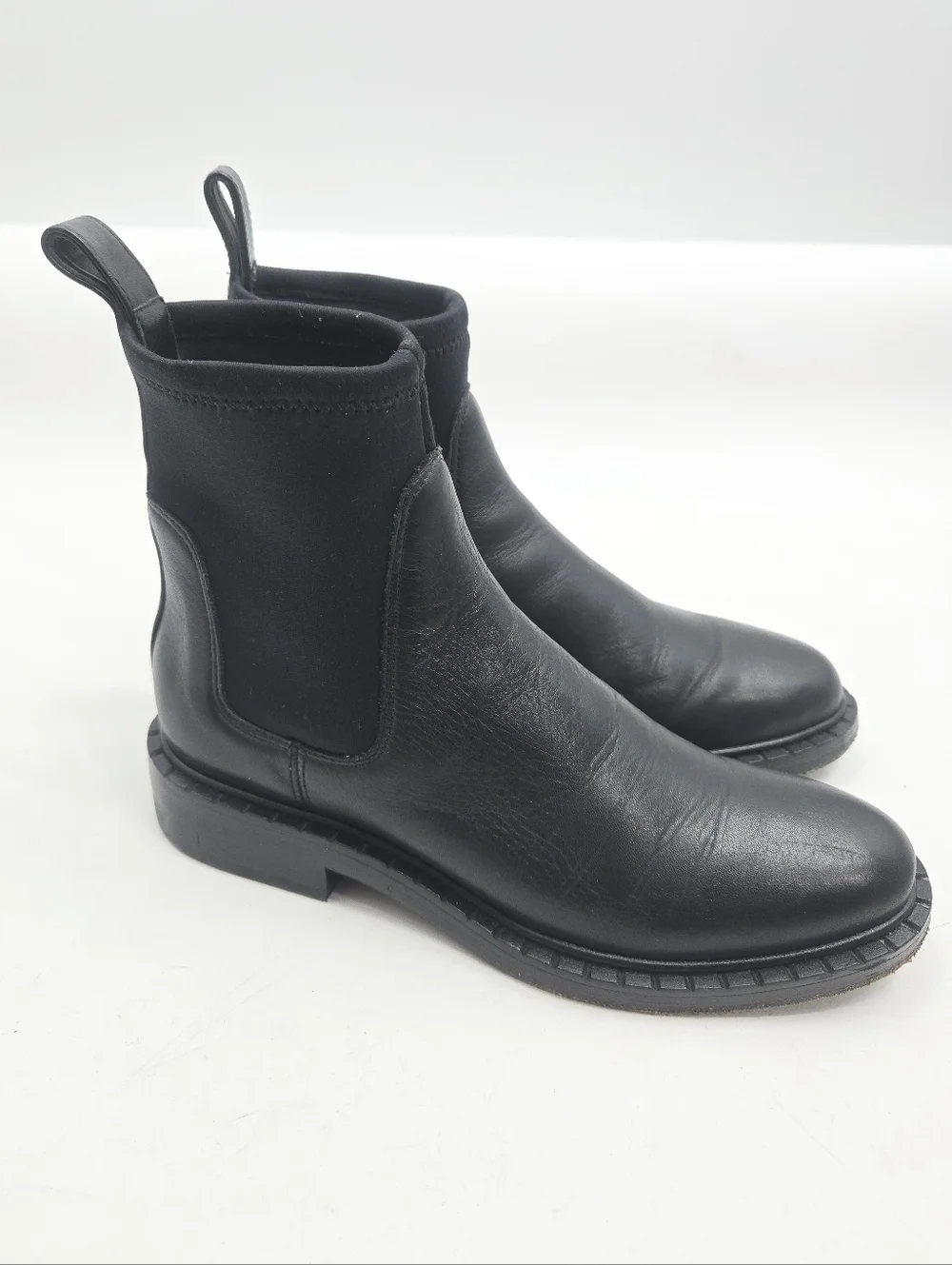 Reformation Alexa Chelsea Boots Black Leather Neoprene Cuff Size 6
